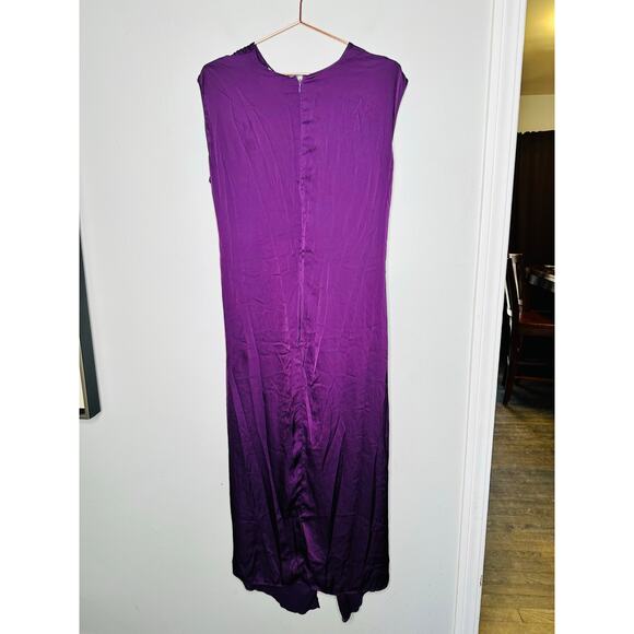 MARINA MOSCONE COLLECTIVE Purple Satin Shift Knot Sleeveless Dress Size 14 - Picture 5 of 14